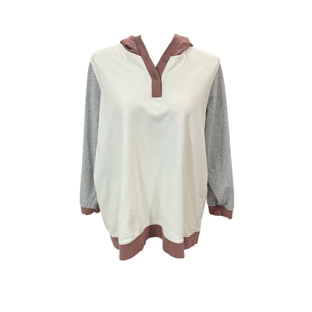 Vintage Lands' End White, Gray & Mauve Hooded Pullover Sweatshirt